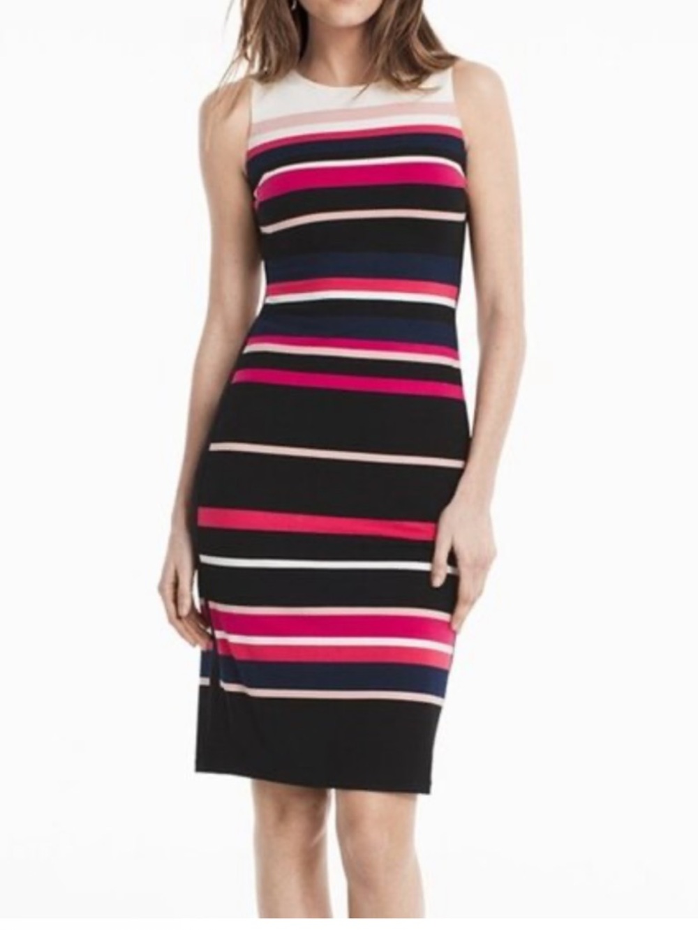 White House Black Market Black, Pink & Navy Striped Dress